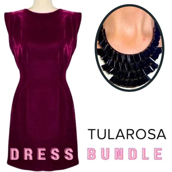 NWOT Revolve Tularosa Womens Velvet Plum Goddess Dress + Necklace Bundle - Picture 2 of 3